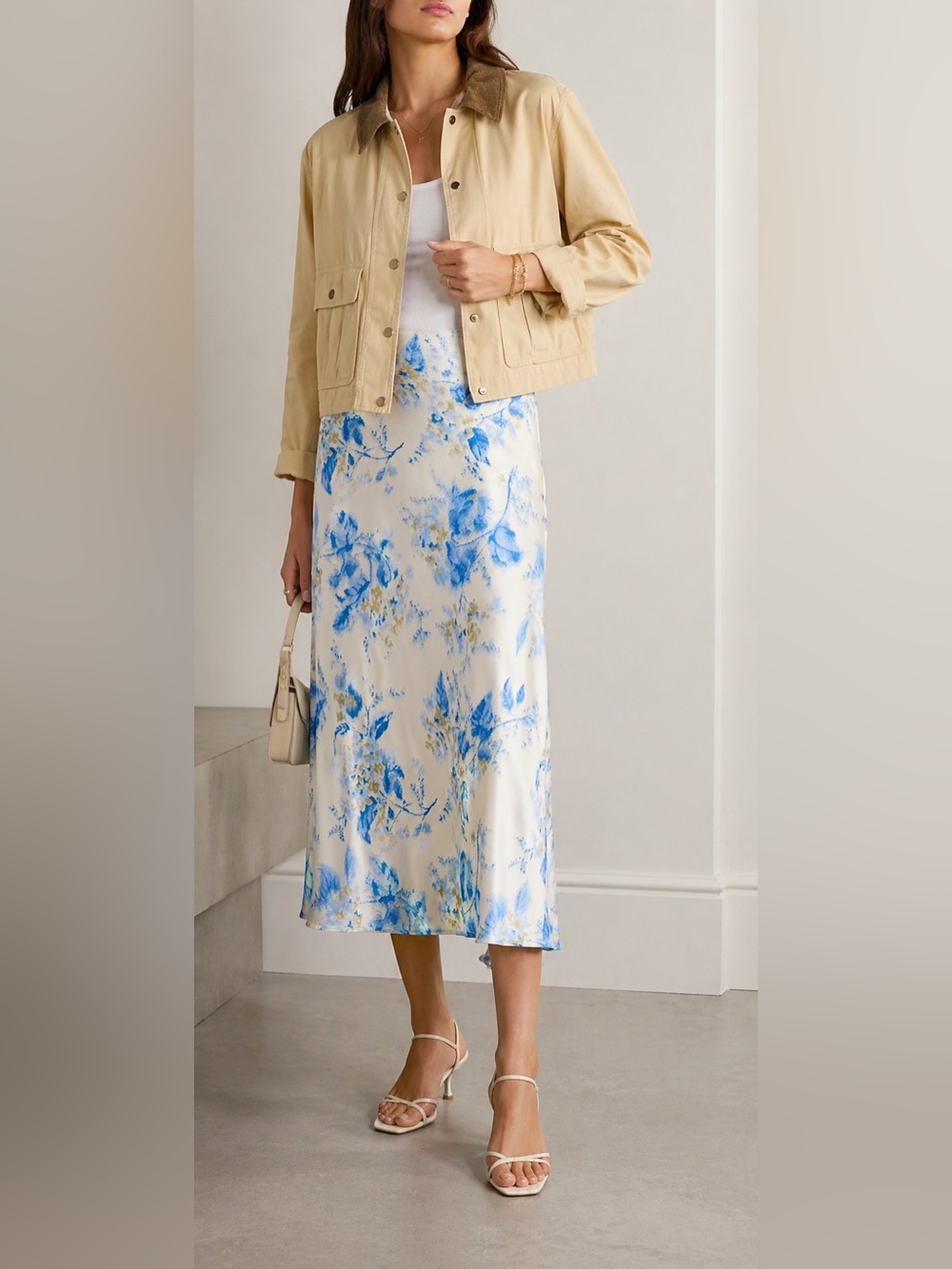 Reformation Silk Floral Midi Slip Skirt Layla Misty Morning Size 4